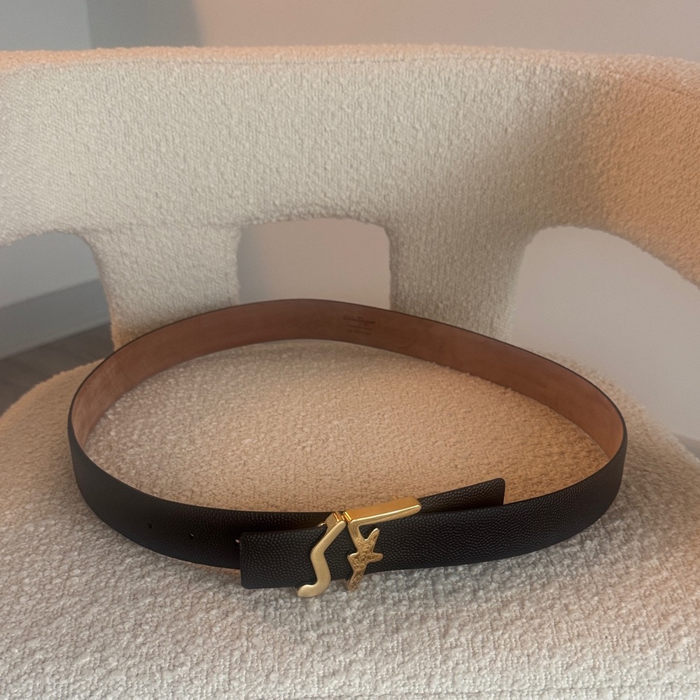 Salvatore Ferragamo Dark Brown Belt with Gold Buckle